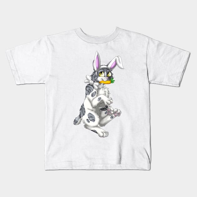 Bobtail BunnyCat: Grey Bicolor Tabby (White) Kids T-Shirt by spyroid101